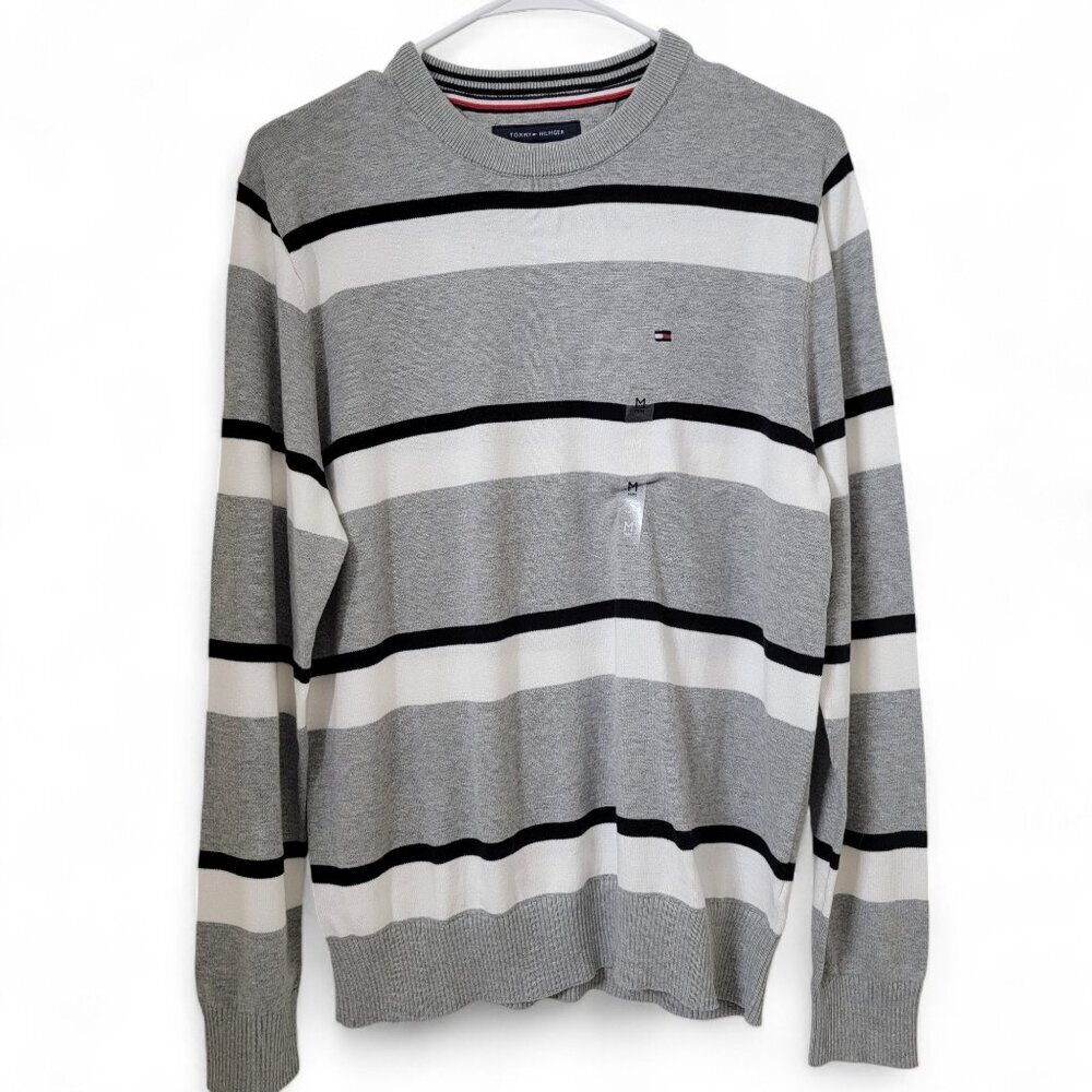 Tommy Hilfiger Size M Gray White Black Striped Sweater, NEW with Tag!